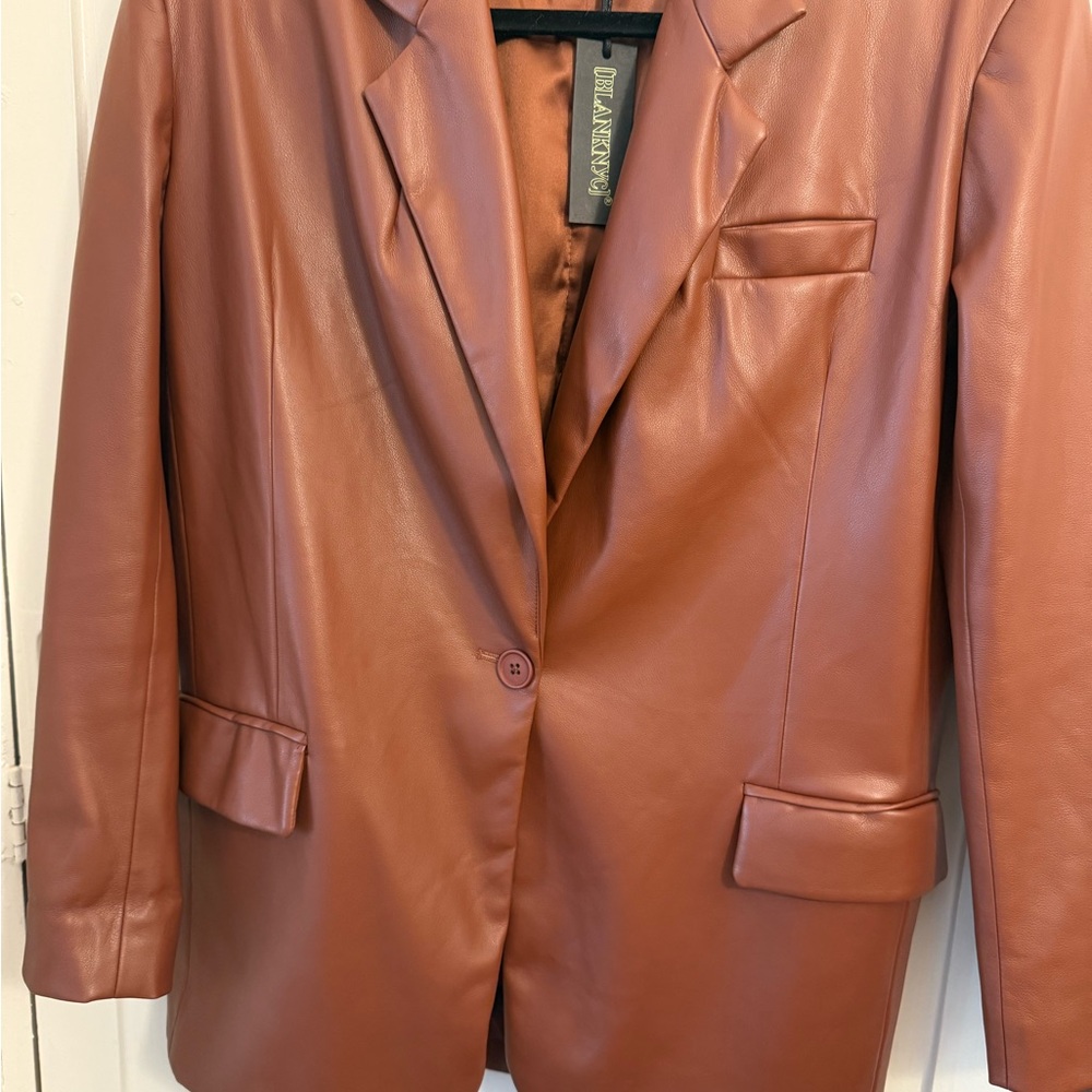 Blank NYC Brown Faux Leather Blazer Jacket XS
